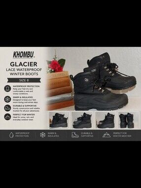 KHOMBU Glacier Lace Waterproof Wibter Snow Rain Boots 8